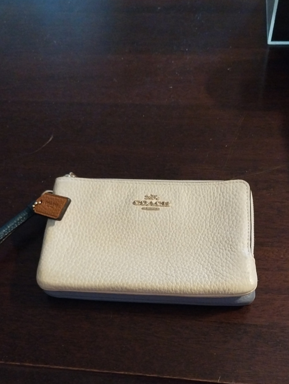 Coach Double Blue & Cream PebbledD  Leather Wristlet with Brown Tag